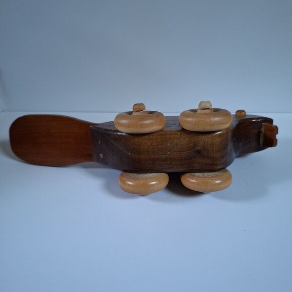 Beaver Wooden Pull Roll Toy Vintage  Handmade Retro Craft Folk Art - Picture 4 of 6